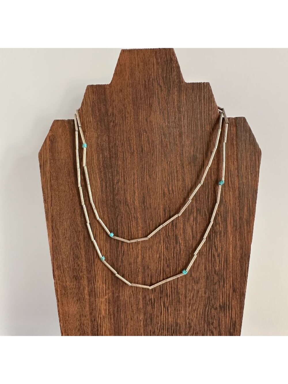 Liquid Silver Sterling Necklace Turquoise Bead Stations 28 Inch Long